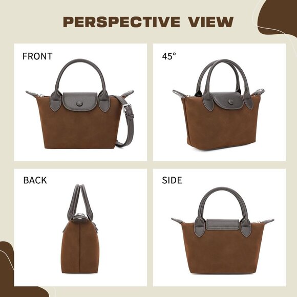 Chic Quilted Suede Crossbody Bag for Women - Designer Tote in Chocolate Brown - Picture 3 of 6